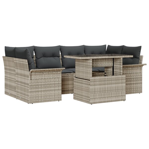 vidaXL Ensemble de canapé de jardin à 7 pièces avec coussins Gris clair en poly rattan