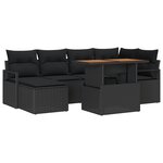 Ensemble de Canapés de Jardin 7 Pièces avec Coussins Noir Poly Rotin