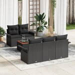 vidaXL Canapé de jardin 6 pièces avec coussins noir poly rotin acacia