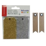 20 étiquettes à paillettes or & argent + 20 étiquettes kraft Fanion