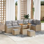 Ensemble de canapé de jardin 9 pièces vidaXL avec coussins Beige Poly Rattan Acacia