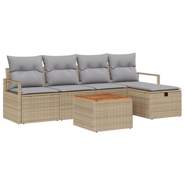 Ensemble de canapé de jardin 6 pièces avec coussins Beige Rattan synthétique