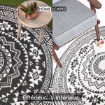 Tapis extérieur terrasse réversible rond - Tapis de jardin imperméable et résistant UV - Géométrique - Noir - 180 cm - HOMESCAPES