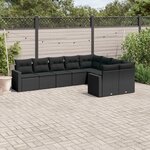 vidaXL Salon de jardin 9 Pièces avec coussins noir résine tressée