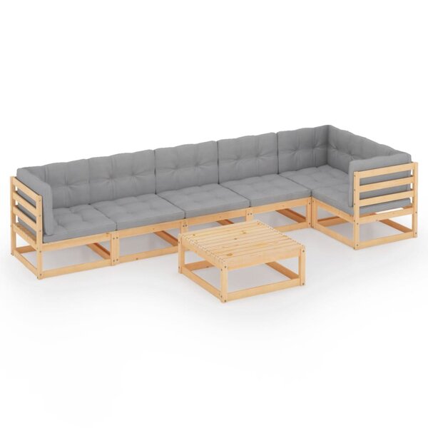 vidaXL Salon de jardin 7 Pièces avec coussins Bois de pin massif