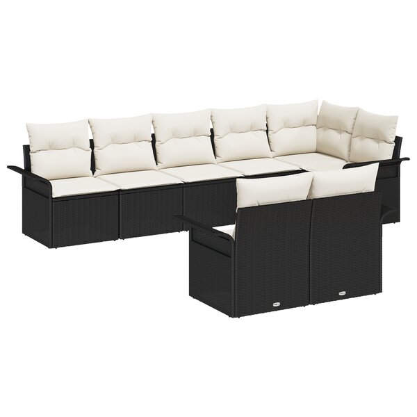 vidaXL Set de canapé de jardin 8 pièces avec coussins Noir Poly Rotin