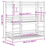 vidaXL Lit superposé triple blanc 80x200 cm bois de pin massif