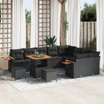 vidaXL Ensemble de canapé de jardin 12 pièces avec coussins en poly rattan noir acacia
