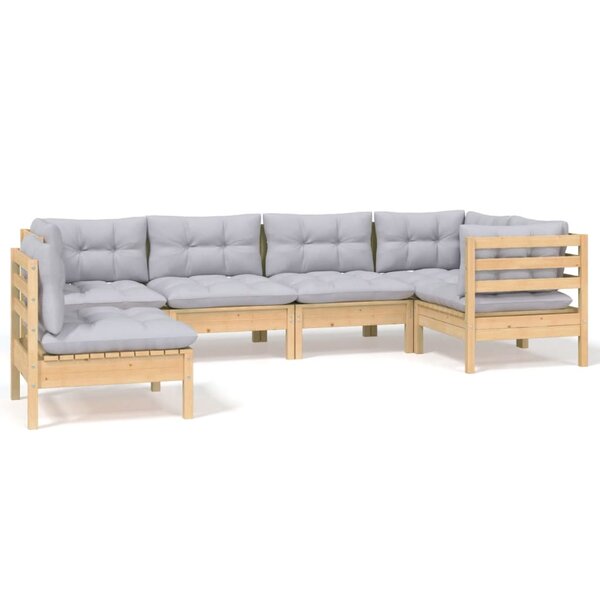 vidaXL Salon de jardin 6 Pièces avec coussins gris bois de pin