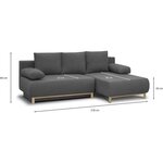 Canapé d'angle droit convertible MIKA 3 places - Tissu gris clair - Coffre de rangement - 218 x 98/145 x 84 cm
