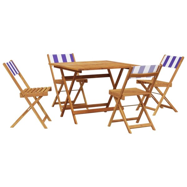 vidaXL Ensemble à manger de jardin 5 Pièces bleu blanc tissu bois massif