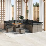 Ensemble de canapé de jardin de 13 pièces avec coussins gris poly rattan acacia