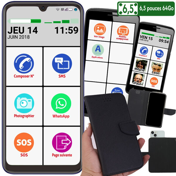Le smart Initial 6,5 pouces 64 giga avec pochette smartphone senior pour DEBUTER