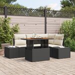 vidaXL Ensemble de salle à manger de jardin 5 pièces avec coussins Noir Poly Rattan Acacia