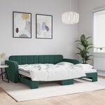 vidaXL Lit de jour avec gigogne sans matelas vert foncé 90x200 cm