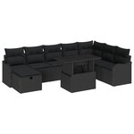 Ensemble de canapé de jardin 9 pièces avec coussins noir poly rattan