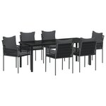vidaXL Set de salle à manger de jardin 7 pièces avec coussins en poly rotin noir