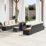 Ensemble de Canapé de Jardin de 10 Pièces avec Coussins Noir Poly Rattan Acacia
