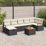 Ensemble de canapé de jardin 8 pièces avec coussins en polyrotin noir