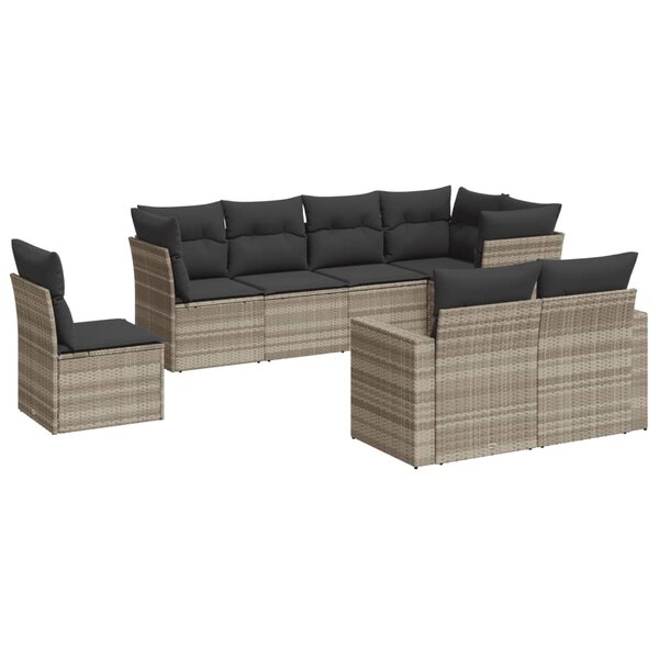 vidaXL Salon de jardin 8 Pièces avec coussins gris clair résine tressée