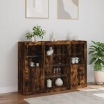 vidaXL Buffets avec lumières LED 3 Pièces chêne fumé bois d'ingénierie