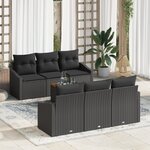 vidaXL Set de canapé de jardin de 7 pièces avec coussins noirs en poly rattan acacia