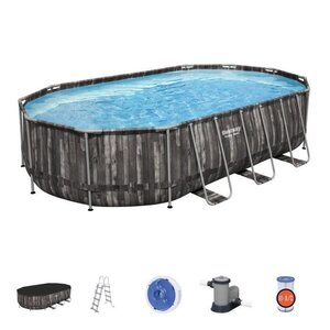 Piscine hors-sol tubulaire bestway power steel oval imitation bois 610x366x122 cm épurateur a cartouche de 5 678 l/h