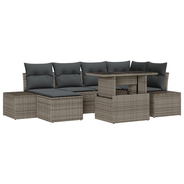 vidaXL Ensemble de canapé de jardin 7 pièces avec coussins gris en poly rotin