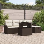 Ensemble de Sofa de Jardin 6 Pièces avec Coussins Marron Poly Rattan