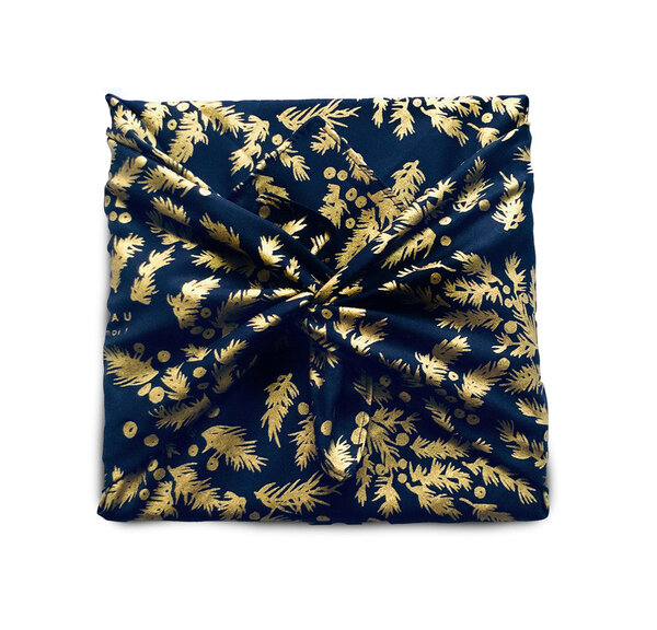 Papier cadeau réutilisable - Bouts de Houx (bleu nuit) 35x35cm Mat 100  Coton