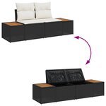 Ensemble de Canapé de Jardin 7 Pièces avec Coussins en Rotin Poly Noir et Acacia