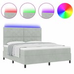 Lit à ressort vidaXL avec matelas et lumière LED Gris clair 180x200 cm Velours
