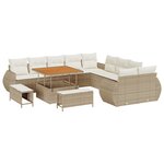 Ensemble de canapé de jardin vidaXL 13 pièces avec coussins Rotin poly beige Acacia