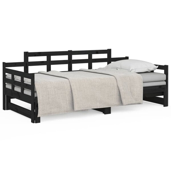 vidaXL Lit coulissant Noir Bois de pin solide 2x(90x200) cm