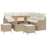 Ensemble de canapé de jardin 8 pièces avec coussins Beige Poly Rotin Acacia