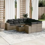 vidaXL Salon de jardin 9 Pièces avec coussins gris résine tressée