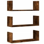 vidaXL Étagères murales 3 Pièces chêne fumé 58x18x18 cm bois d'ingénierie