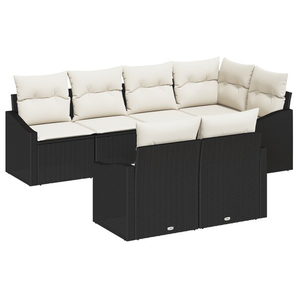 vidaXL Set de salle à manger de jardin 7 pièces avec coussins noir poly rattan