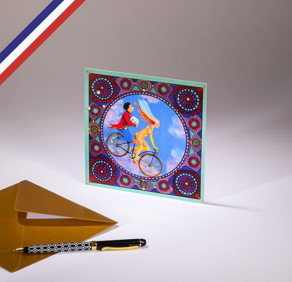 Carte simple les reine créée et imprimée en france - amoureux en vélo