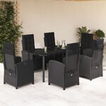 vidaXL Ensemble à manger de jardin coussins 7Pièces Noir Résine tressée