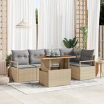 Canapé de Jardin 6 Pièces avec Coussins Beige Rattan