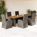 vidaXL Ensemble à manger de jardin et coussins 7 Pièces gris rotin