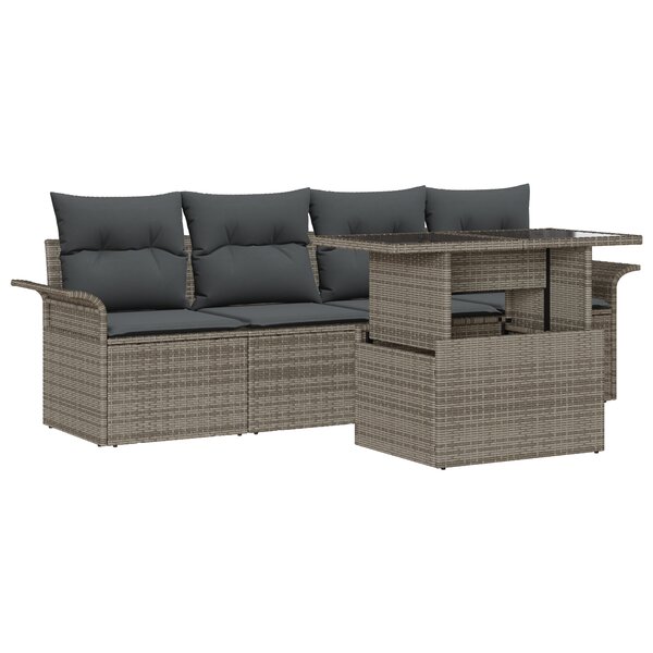 Ensemble de Canapés de Jardin de 5 Pièces avec Coussins Gris Rattan Poly