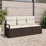 Ensemble de Canapé de Jardin 3 Pièces avec Coussins Marron Poly Rattan