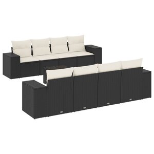 vidaXL Salon de jardin 9 Pièces avec coussins noir résine tressée