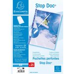 Sachet De 25 Pochettes Perforées Stop Doc Ouverture En Coin - Polypropylène Lisse 6/100e - A4 - Cristal - X 4 - Exacompta
