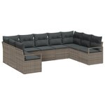 Ensemble Canapé Jardin 9 Pièces avec Coussins Gris Poly Rotin