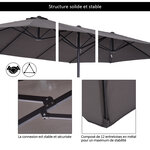 Parasol de jardin XXL parasol grande taille 4 6L x 2 7l x 2 4H m ouverture fermeture manivelle acier polyester haute densité gris