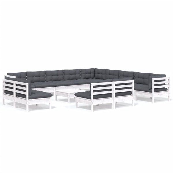 vidaXL Salon de jardin 14 Pièces avec coussins blanc bois de pin solide