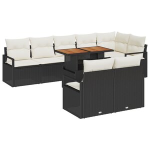Ensemble de Canapés de Jardin de 9 pièces avec Coussins Noir Poly Rattan